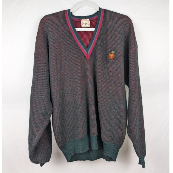 Vtg Wool V Neck Sweater Men Green L Preppy Academia Grandpa Ivy Grunge Fisherman - Picture 2 of 10